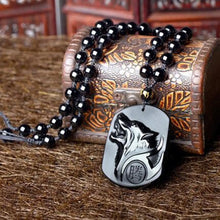 Load image into Gallery viewer, Natural Black Obsidian Carving Wolf Head Amulet Pendant Necklace