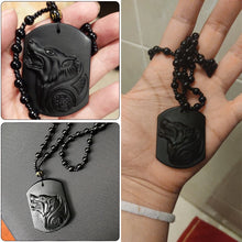 Load image into Gallery viewer, Natural Black Obsidian Carving Wolf Head Amulet Pendant Necklace