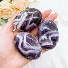 Load image into Gallery viewer, 60mm Amethyst Quartz Crystal – Polished Palm Stone for Reiki, Energy Healing, Gift or Home Decor