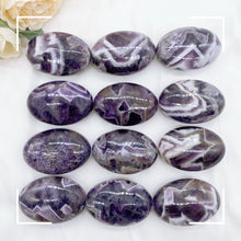 Load image into Gallery viewer, 60mm Amethyst Quartz Crystal – Polished Palm Stone for Reiki, Energy Healing, Gift or Home Decor