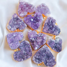 Load image into Gallery viewer, Natural Amethyst Druzy Heart Pendant Necklace – Gold Plated Crystal Cluster Jewelry for Women &amp; Gift