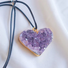 Load image into Gallery viewer, Natural Amethyst Druzy Heart Pendant Necklace – Gold Plated Crystal Cluster Jewelry for Women &amp; Gift