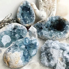 Load image into Gallery viewer, Natural Blue Celestite Geode Crystal Cluster – Mineral Specimen for Collection &amp; Home Decor