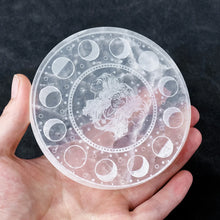 Load image into Gallery viewer, Natural Selenite Charging Plate – Engraved Moon Goddess Crystal Charging Disc for Home Decor &amp; Chakra Healing