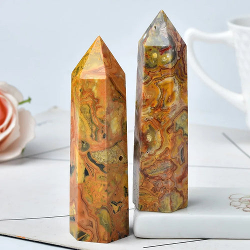 Crazy Agate Tower – 1PC Hexagonal Crystal Point for Reiki Healing, Meditation, Energy Use