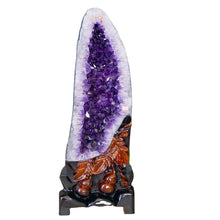 Load image into Gallery viewer, Natural Amethyst Geode Crystal Cluster – High Quality Mineral Specimen with Wood Base for Home Decor &amp; Collection