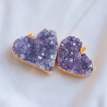 Load image into Gallery viewer, Natural Amethyst Druzy Heart Pendant Necklace – Gold Plated Crystal Cluster Jewelry for Women &amp; Gift