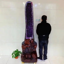 Load image into Gallery viewer, Natural Amethyst Geode Crystal Cluster – Tall Thin Quartz Mineral Specimen for Collection &amp; Home Decor