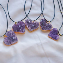 Load image into Gallery viewer, Natural Amethyst Druzy Heart Pendant Necklace – Gold Plated Crystal Cluster Jewelry for Women &amp; Gift