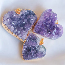 Load image into Gallery viewer, Natural Amethyst Druzy Heart Pendant Necklace – Gold Plated Crystal Cluster Jewelry for Women &amp; Gift