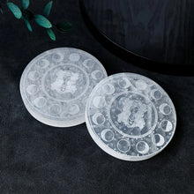 Load image into Gallery viewer, Natural Selenite Charging Plate – Engraved Moon Goddess Crystal Charging Disc for Home Decor &amp; Chakra Healing