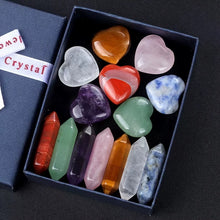 Load image into Gallery viewer, 7 Double Tip Hexagonal Points 7 Hearts Crystals And Stones 14Pc Set