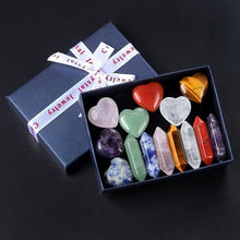 Load image into Gallery viewer, 7 Double Tip Hexagonal Points 7 Hearts Crystals And Stones 14Pc Set