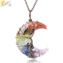 Load image into Gallery viewer, 7 Chakras Tree of Life Necklace Wire Wrap Crescent Moons Crystal Pendants Chip Quartz Natural Stone Resin Stainless Steel G931