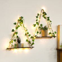 Load image into Gallery viewer, Wood Crystal Display Shelf with Leaf Hanging Decor – LED Floating Wall Shelf for Home &amp; Mineral Collection Display