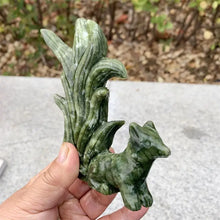 Load image into Gallery viewer, Natural Green Jade Nine-tailed Fox Carving Polished