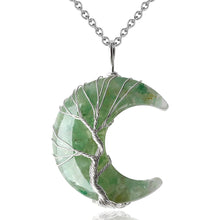 Load image into Gallery viewer, 7 Chakras Tree of Life Necklace Wire Wrap Crescent Moons Crystal Pendants Chip Quartz Natural Stone Resin Stainless Steel G931
