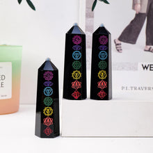 Load image into Gallery viewer, 1PC Natural Obsidian Chakra Point Energy Symbols Obelisk