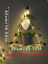 Load image into Gallery viewer, Wood Crystal Display Shelf with Leaf Hanging Decor – LED Floating Wall Shelf for Home &amp; Mineral Collection Display