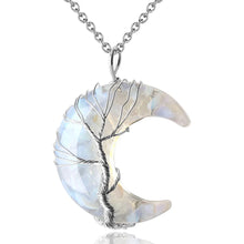 Load image into Gallery viewer, 7 Chakras Tree of Life Necklace Wire Wrap Crescent Moons Crystal Pendants Chip Quartz Natural Stone Resin Stainless Steel G931