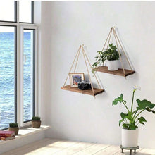 Load image into Gallery viewer, Wooden Hanging Crystal Display Shelf – Hemp Rope Floating Wall Shelf for Crystals, Minerals &amp; Home Decor Collection
