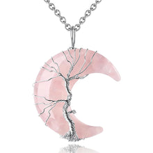 Load image into Gallery viewer, 7 Chakras Tree of Life Necklace Wire Wrap Crescent Moons Crystal Pendants Chip Quartz Natural Stone Resin Stainless Steel G931
