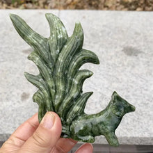 Load image into Gallery viewer, Natural Green Jade Nine-tailed Fox Carving Polished