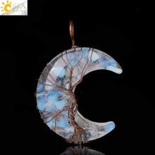 Load image into Gallery viewer, 7 Chakras Tree of Life Necklace Wire Wrap Crescent Moons Crystal Pendants Chip Quartz Natural Stone Resin Stainless Steel G931