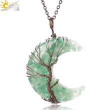 Load image into Gallery viewer, 7 Chakras Tree of Life Necklace Wire Wrap Crescent Moons Crystal Pendants Chip Quartz Natural Stone Resin Stainless Steel G931