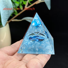 Load image into Gallery viewer, 1PC Aquamarine Orgonite Pyramid – Crushed Stone Resin with Clear Crystal Spheres – Energy Healing Decor