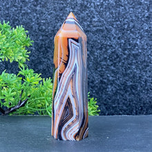 Load image into Gallery viewer, Natural Black Agate and Red Agate Striped Mineral Obelisk for Healing