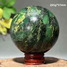 Load image into Gallery viewer, Natural Emerald Crystal Sphere – Quartz Mineral Ball with Base for Home Decor, Meditation &amp; Collection