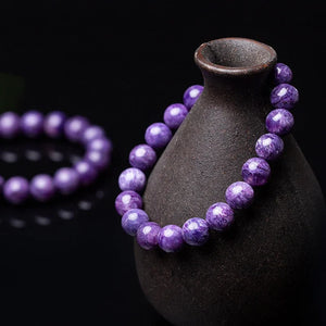 Natural Charoite & Amethyst Beads Bracelet – Women’s Crystal Jewelry – Elastic Single Circle Rope – Fashion & Healing Gift