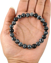 Load image into Gallery viewer, Natural Snowflake Obsidian Bracelet – 8mm Round Gemstone Beaded Crystal Jewelry for Men &amp; Women