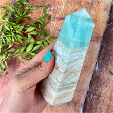 Load image into Gallery viewer, 1PC Caribbean Calcite Tower - Hemimorphite Crystal with Irregular Hole