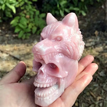 Load image into Gallery viewer, Natural Pink Opal Wolf Skull Carving Polished Home Decor