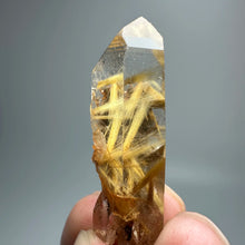 Load image into Gallery viewer, Natural Brazil Gold Rutilated Quartz Hair Crystal and specular hematite symbiosis Mineral Specimen