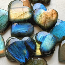 Load image into Gallery viewer, 2PC Natural Labradorite Heart Smooth Polished Flat Back