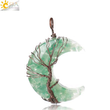 Load image into Gallery viewer, 7 Chakras Tree of Life Necklace Wire Wrap Crescent Moons Crystal Pendants Chip Quartz Natural Stone Resin Stainless Steel G931
