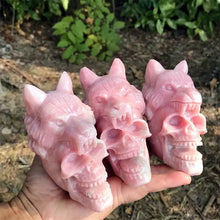 Load image into Gallery viewer, Natural Pink Opal Wolf Skull Carving Polished Home Decor