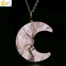Load image into Gallery viewer, 7 Chakras Tree of Life Necklace Wire Wrap Crescent Moons Crystal Pendants Chip Quartz Natural Stone Resin Stainless Steel G931