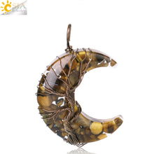Load image into Gallery viewer, 7 Chakras Tree of Life Necklace Wire Wrap Crescent Moons Crystal Pendants Chip Quartz Natural Stone Resin Stainless Steel G931