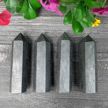 Load image into Gallery viewer, Natural Black Shungite Crystal Obelisk – Hexagonal Polished Point Tower for Meditation &amp; Home Decor