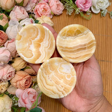 Load image into Gallery viewer, 1PC Carved Orange Calcite Bowl Polished Stone Home Decor