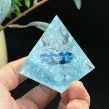 Load image into Gallery viewer, 1PC Aquamarine Orgonite Pyramid – Crushed Stone Resin with Clear Crystal Spheres – Energy Healing Decor