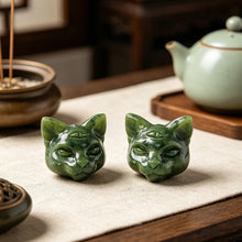 Load image into Gallery viewer, 1PC Natural Green Jade Cat Head Figurine Hand Carved Home Decor
