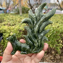 Load image into Gallery viewer, Natural Green Jade Nine-tailed Fox Carving Polished