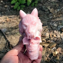 Load image into Gallery viewer, Natural Pink Opal Wolf Skull Carving Polished Home Decor