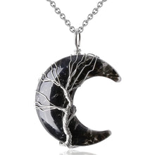 Load image into Gallery viewer, 7 Chakras Tree of Life Necklace Wire Wrap Crescent Moons Crystal Pendants Chip Quartz Natural Stone Resin Stainless Steel G931
