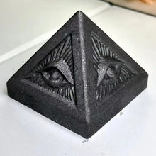 Load image into Gallery viewer, Natural Shungite Pyramid Evil Eye Symbolizing Protection and Wisdom
